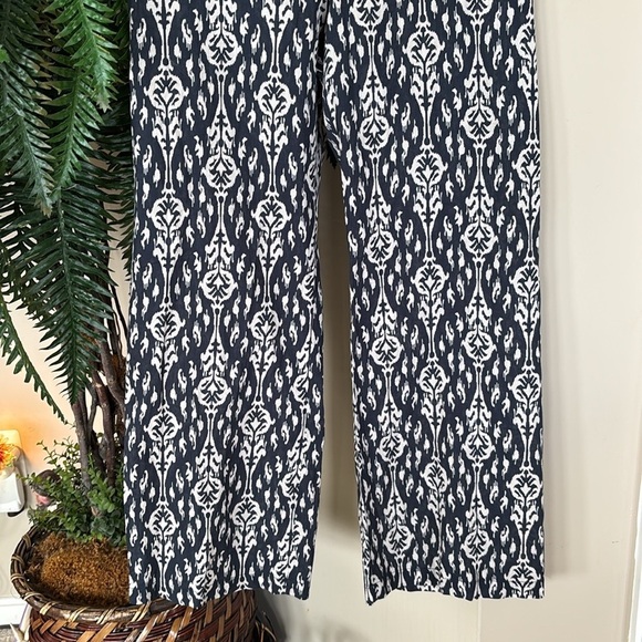 Zara Ava Pants Navy Cream Graphic Print Tribal Pattern Button Fly Boho Trousers - Picture 3 of 13